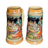 MB - Stein Pair - West German Hand Painted -  Scenic Figures