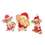 K - Santa Mouse Ceramic Figurines - 3 Pieces - 4 Inches Tall - Christmas Decor