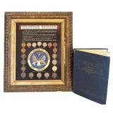 MB - Wartime Coinage Framed Display with 1942-1945 US Coins & 1967 Blue Book Handbook