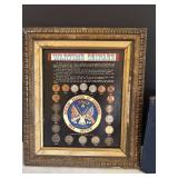 MB - Wartime Coinage Framed Display with 1942-1945 US Coins & 1967 Blue Book Handbook