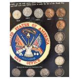 MB - Wartime Coinage Framed Display with 1942-1945 US Coins & 1967 Blue Book Handbook