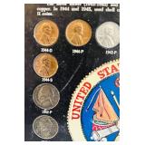 MB - Wartime Coinage Framed Display with 1942-1945 US Coins & 1967 Blue Book Handbook