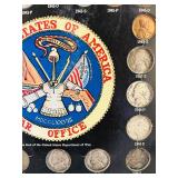 MB - Wartime Coinage Framed Display with 1942-1945 US Coins & 1967 Blue Book Handbook
