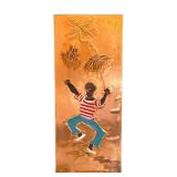 MB - Vintage Brazil Copper Wall Plaque - Child with Umbrella