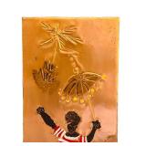 MB - Vintage Brazil Copper Wall Plaque - Child with Umbrella