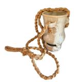 MB - 8 in Tall Ceramic Vase with Rope Handles - Rustic Decor Piece