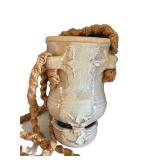 MB - 8 in Tall Ceramic Vase with Rope Handles - Rustic Decor Piece