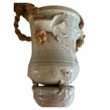 MB - 8 in Tall Ceramic Vase with Rope Handles - Rustic Decor Piece