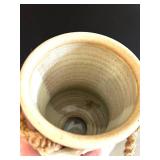 MB - 8 in Tall Ceramic Vase with Rope Handles - Rustic Decor Piece