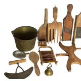 K - Vintage Kitchen Utensil Collection with 14 Inch Cutting Board Included