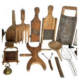 K - Vintage Kitchen Utensil Collection with 14 Inch Cutting Board Included