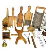 K - Vintage Kitchen Utensil Collection with 14 Inch Cutting Board Included