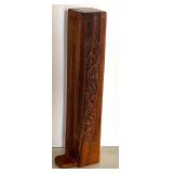 K - Hand-Carved Wooden Folding Fan with Calligraphy-Style Panels and Stand