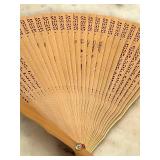K - Hand-Carved Wooden Folding Fan with Calligraphy-Style Panels and Stand