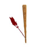 K - Hand-Carved Wooden Folding Fan with Calligraphy-Style Panels and Stand