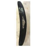 K - Hand-Carved Wooden Folding Fan with Calligraphy-Style Panels and Stand