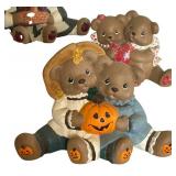K - Handpainted Bear Figurine Set - Halloween Harvest Theme
