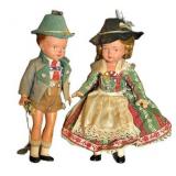 K - Two 9 in Vintage Dolls - Boy & Girl in Folk Costume