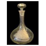 LL - Vintage Glass Decanter with Stopper, Etched Sailing Ship Pattern