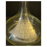 LL - Vintage Glass Decanter with Stopper, Etched Sailing Ship Pattern