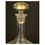 LL - Vintage Glass Decanter with Stopper, Etched Sailing Ship Pattern
