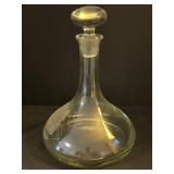 LL - Vintage Glass Decanter with Stopper, Etched Sailing Ship Pattern