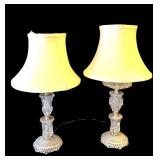 LL - Crystal Glass Accent Table Lamps (Lot of 2) - 17-Inch Tall with Beaded Stems