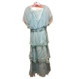 LL - Vintage Flutter-Sleeve Maxi Dress with Layered Ruffle Overlay - Unlabeled Size, Waist 13 Inches