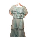 LL - Vintage Flutter-Sleeve Maxi Dress with Layered Ruffle Overlay - Unlabeled Size, Waist 13 Inches