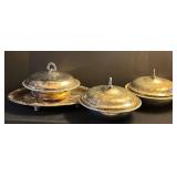 LL - Silver Plated 16 Inch Oval Platter with 3 Lidded Tureens & Casserole Holder