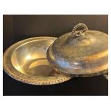 LL - Silver Plated 16 Inch Oval Platter with 3 Lidded Tureens & Casserole Holder
