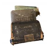 LL - Mosler Junior Safe with Assorted Vintage Tin Items on Wood Wagon