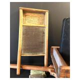 LL - Mosler Junior Safe with Assorted Vintage Tin Items on Wood Wagon