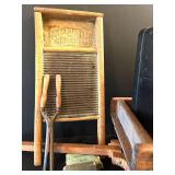 LL - Mosler Junior Safe with Assorted Vintage Tin Items on Wood Wagon