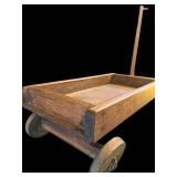 LL - Mosler Junior Safe with Assorted Vintage Tin Items on Wood Wagon