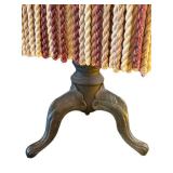 LL - Vintage Upholstered Stool with Rope Fringe - Damask Pattern, Metal Base