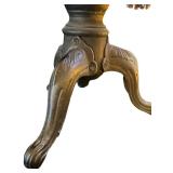 LL - Vintage Upholstered Stool with Rope Fringe - Damask Pattern, Metal Base