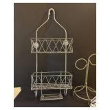 LL - Shower Caddy Stand with Diamond-Mesh Baskets and Wicker Basket Base