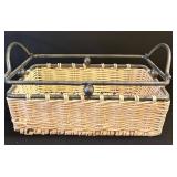 LL - Shower Caddy Stand with Diamond-Mesh Baskets and Wicker Basket Base