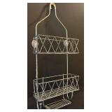 LL - Shower Caddy Stand with Diamond-Mesh Baskets and Wicker Basket Base