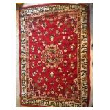 LLS - Vintage Red Oriental Rug 70 x 50 Inches with Central Medallion & Floral Border