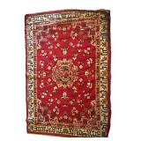 LLS - Vintage Red Oriental Rug 70 x 50 Inches with Central Medallion & Floral Border