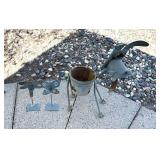 G - Outdoor Metal Garden Sculpture Set - 24-Inch Dog Figure & Butterfly Stakes (Lot of 3)
