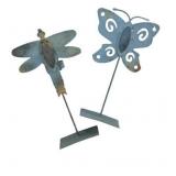G - Outdoor Metal Garden Sculpture Set - 24-Inch Dog Figure & Butterfly Stakes (Lot of 3)
