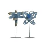 G - Outdoor Metal Garden Sculpture Set - 24-Inch Dog Figure & Butterfly Stakes (Lot of 3)