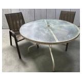 Deck - Round Glass-Top Patio Table with Two Mesh Chair