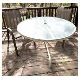 Deck - Round Glass-Top Patio Table with Two Mesh Chair