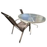 Deck - Round Glass-Top Patio Table with Two Mesh Chair