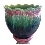 MB - Vintage Majolica Jardinière - Tall Vintage Glazed Planter