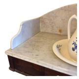 MB - Antique Victorian Style Walnut Marble-Top Washstand with Basin & Pitcher